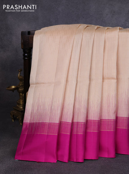 Pure soft silk saree cream and magenta pink with allover zari weaves and zari woven simple border