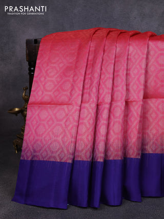 Pure soft silk saree pink and blue with allover zari woven geometric brocade weaves and simple border