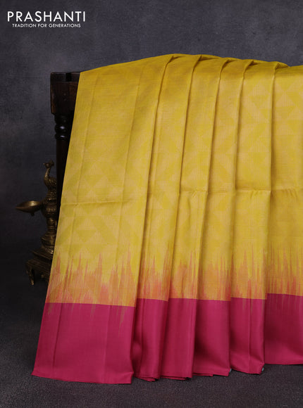 Pure soft silk saree yellow and mauve pink with allover zari woven brocade weaves and simple border