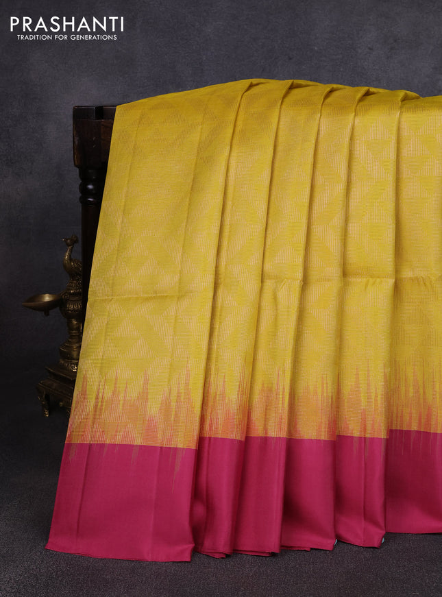 Pure soft silk saree yellow and mauve pink with allover zari woven brocade weaves and simple border