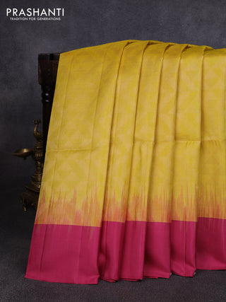 Pure soft silk saree yellow and mauve pink with allover zari woven brocade weaves and simple border