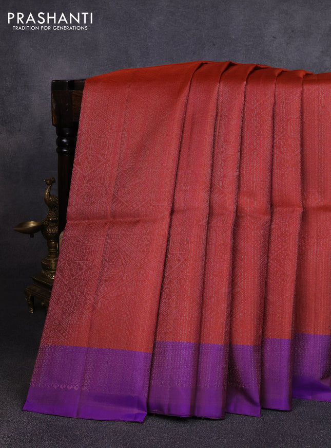 Pure soft silk saree maroon shade and dual shade of violet with allover thread & zari woven brocade weaves and woven border