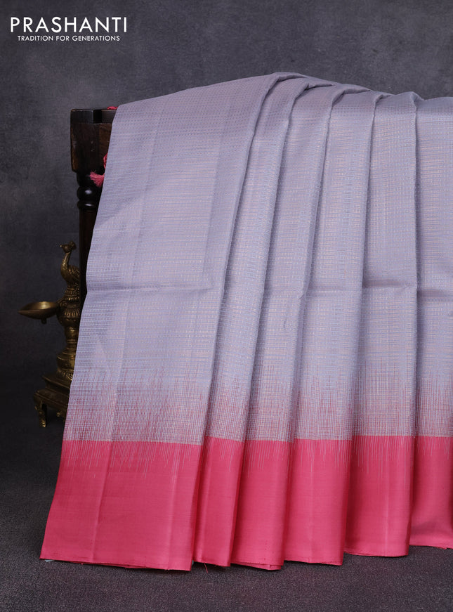 Pure soft silk saree grey and peach shade with allover zari woven brocade weaves and simple border