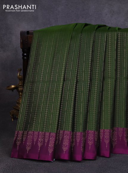 Pure soft silk saree sap green and purple with allover zari woven brocade weaves and zari woven border