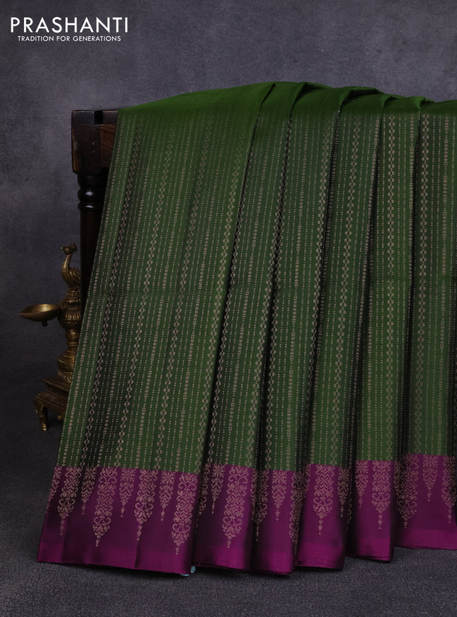 Pure soft silk saree sap green and purple with allover zari woven brocade weaves and zari woven border