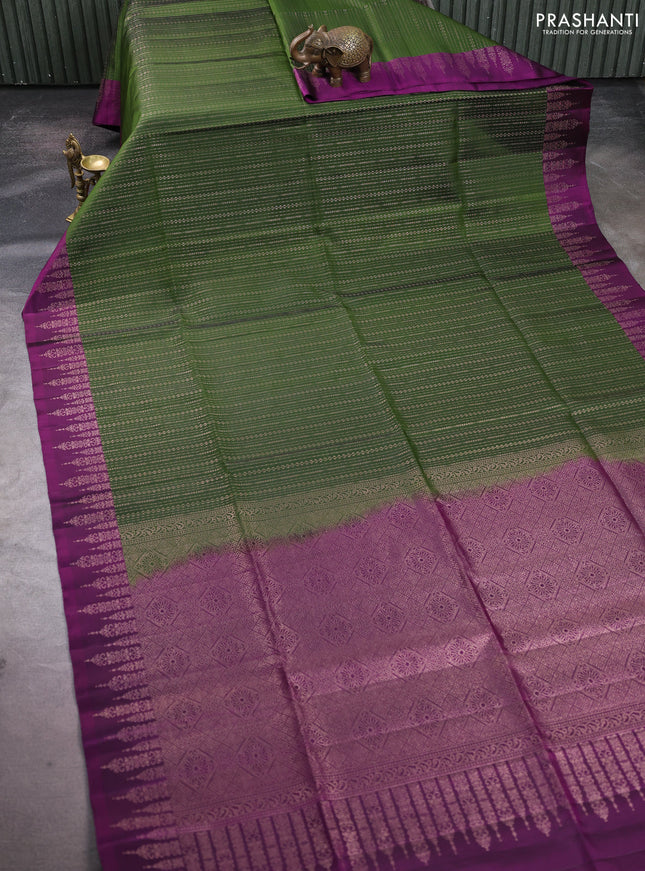 Pure soft silk saree sap green and purple with allover zari woven brocade weaves and zari woven border
