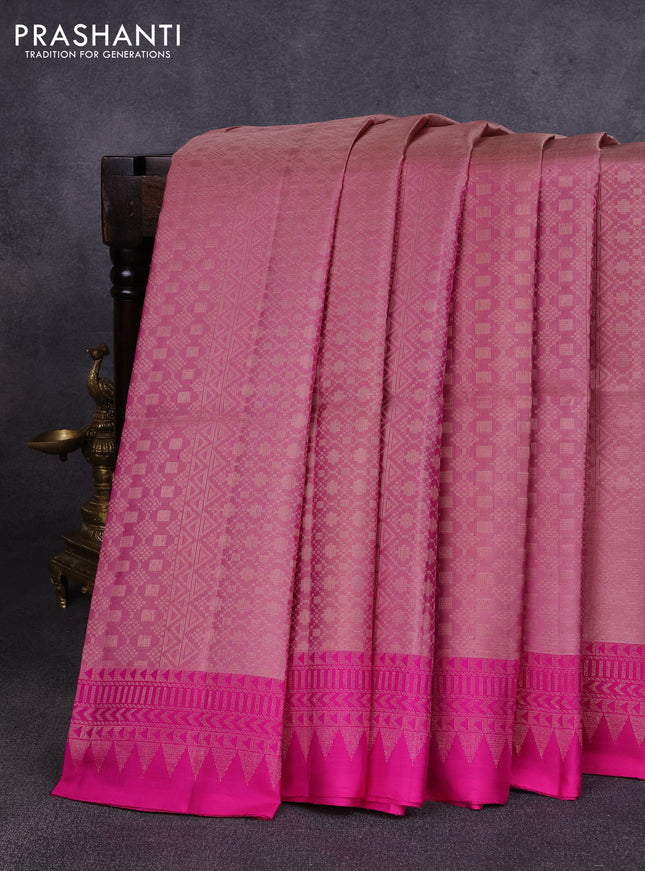 Pure soft silk saree pastel pink and pink with allover zari woven brocade weaves and zari woven border