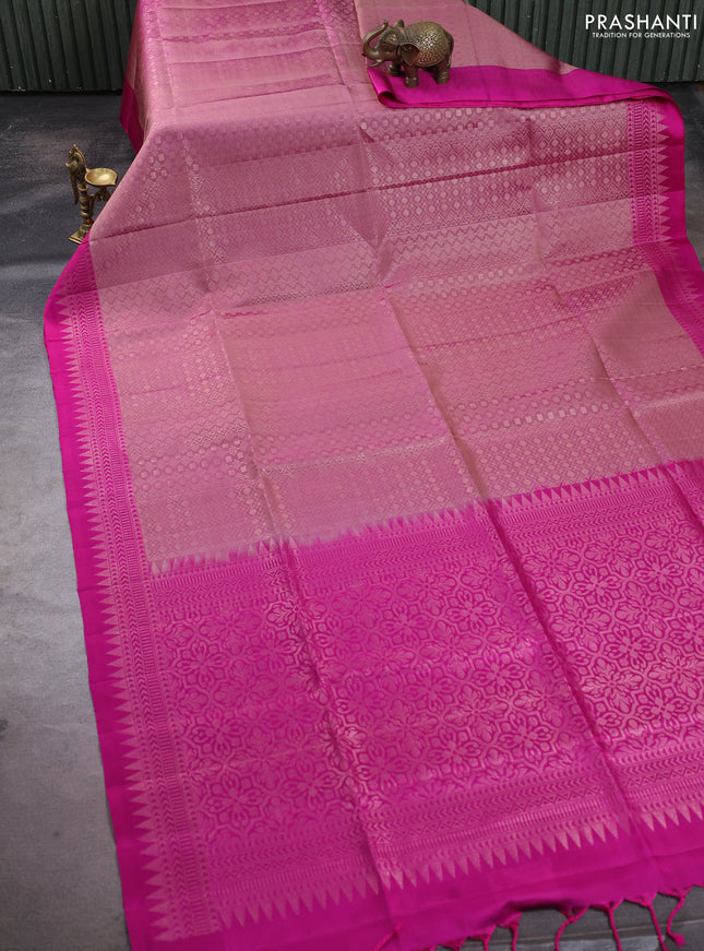 Pure soft silk saree pastel pink and pink with allover zari woven brocade weaves and zari woven border