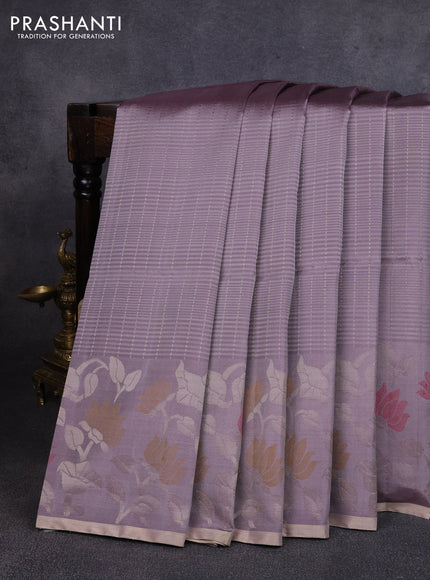 Pure soft silk saree grey shade with allover silver zari weaves and thread & silver zari woven border