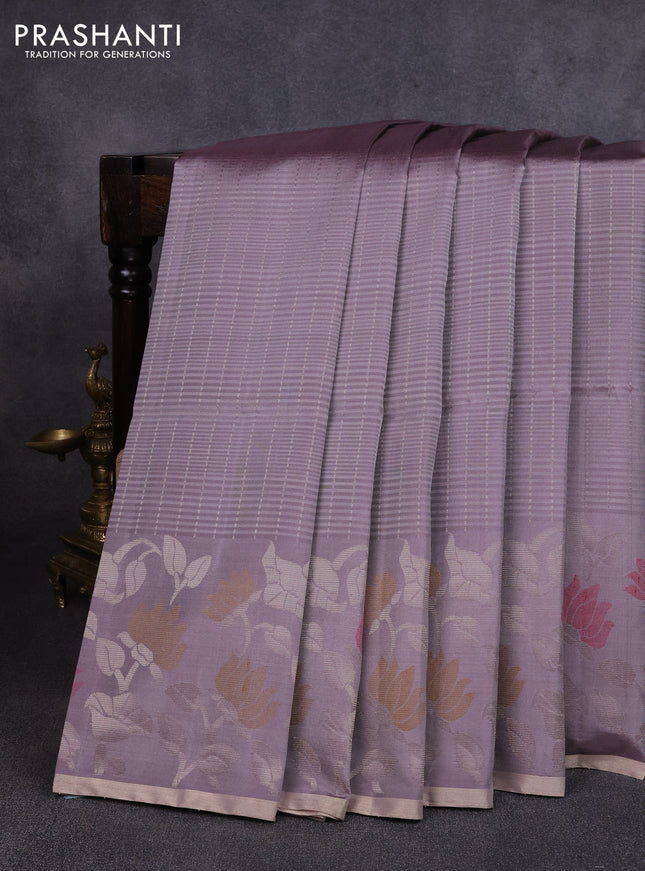 Pure soft silk saree grey shade with allover silver zari weaves and thread & silver zari woven border