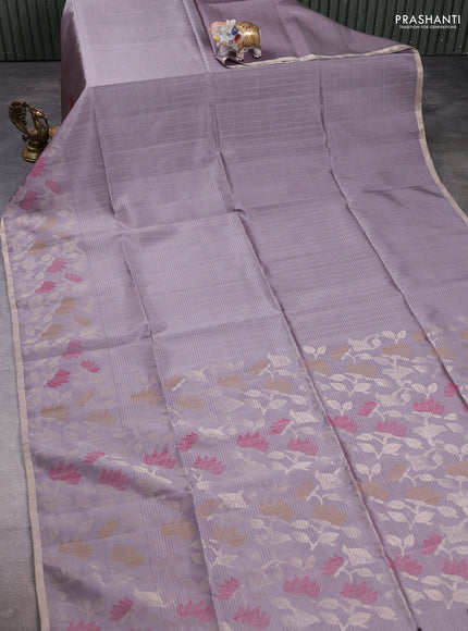 Pure soft silk saree grey shade with allover silver zari weaves and thread & silver zari woven border