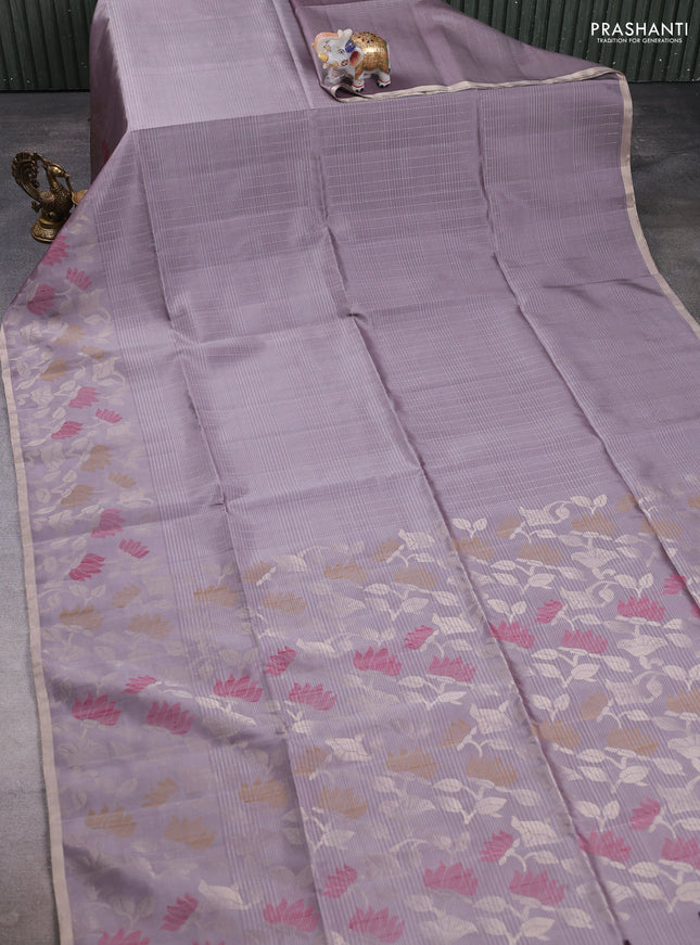 Pure soft silk saree grey shade with allover silver zari weaves and thread & silver zari woven border