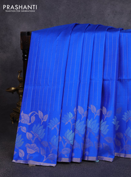 Pure soft silk saree blue with allover silver zari weaves and thread & silver zari woven border