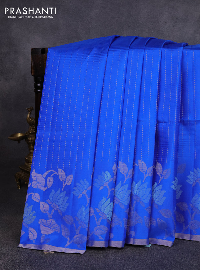 Pure soft silk saree blue with allover silver zari weaves and thread & silver zari woven border