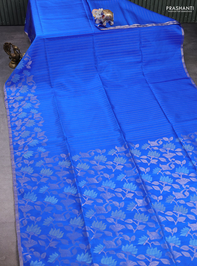 Pure soft silk saree blue with allover silver zari weaves and thread & silver zari woven border