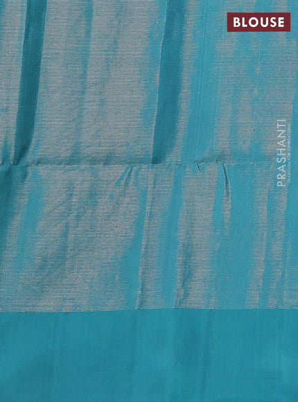 Pure soft silk saree coffee brown and teal blue with allover zari woven geometric brocade weaves and simple border
