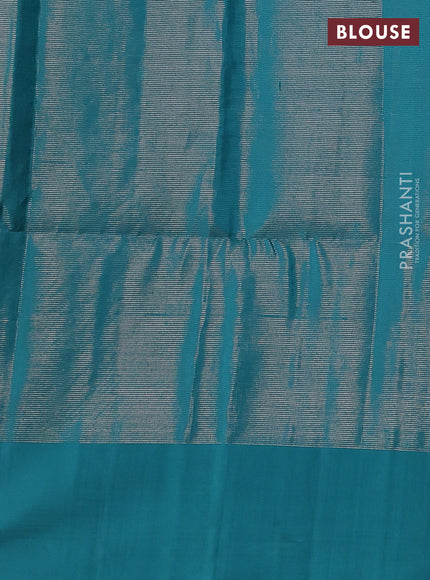 Pure soft silk saree cream and teal blue with allover zari woven brocade weaves and simple border