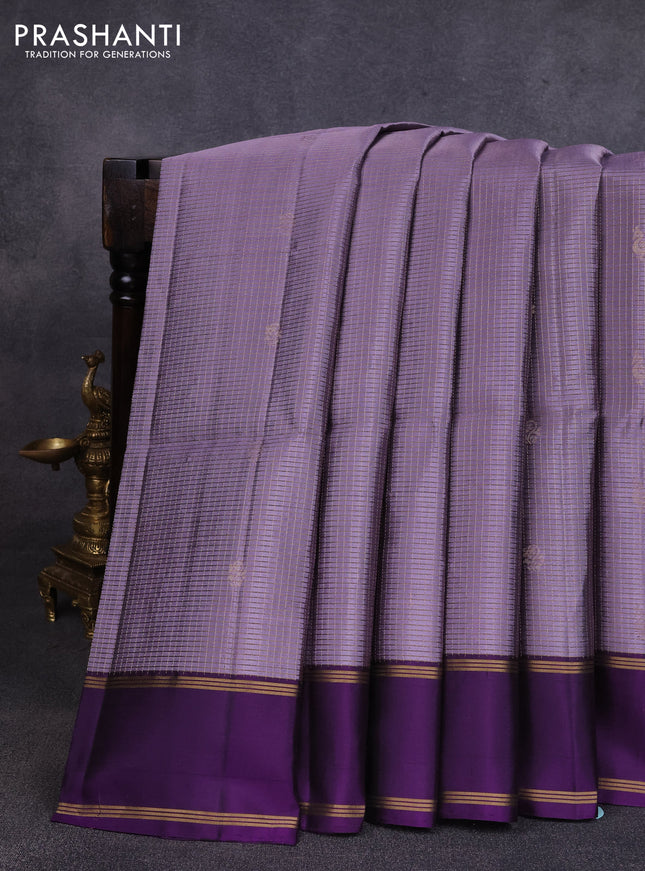 Pure soft silk saree pastel purple and violet with allover zari checks & buttas and rettapet zari woven border