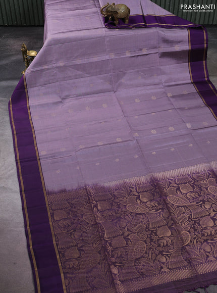 Pure soft silk saree pastel purple and violet with allover zari checks & buttas and rettapet zari woven border