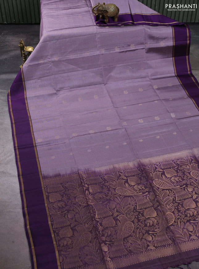 Pure soft silk saree pastel purple and violet with allover zari checks & buttas and rettapet zari woven border