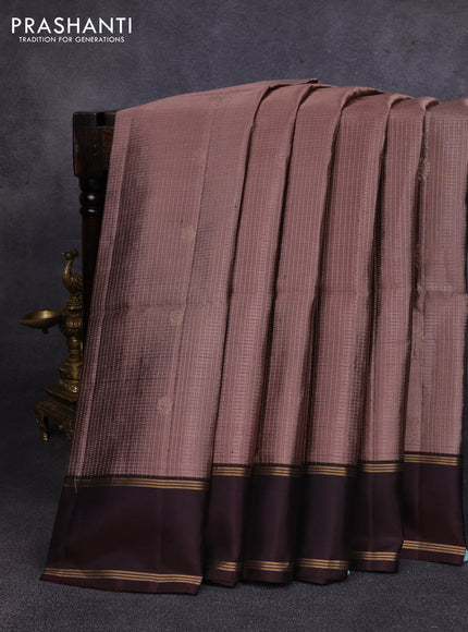 Pure soft silk saree pastel brown and coffee brown with allover zari checks & buttas and rettapet zari woven border