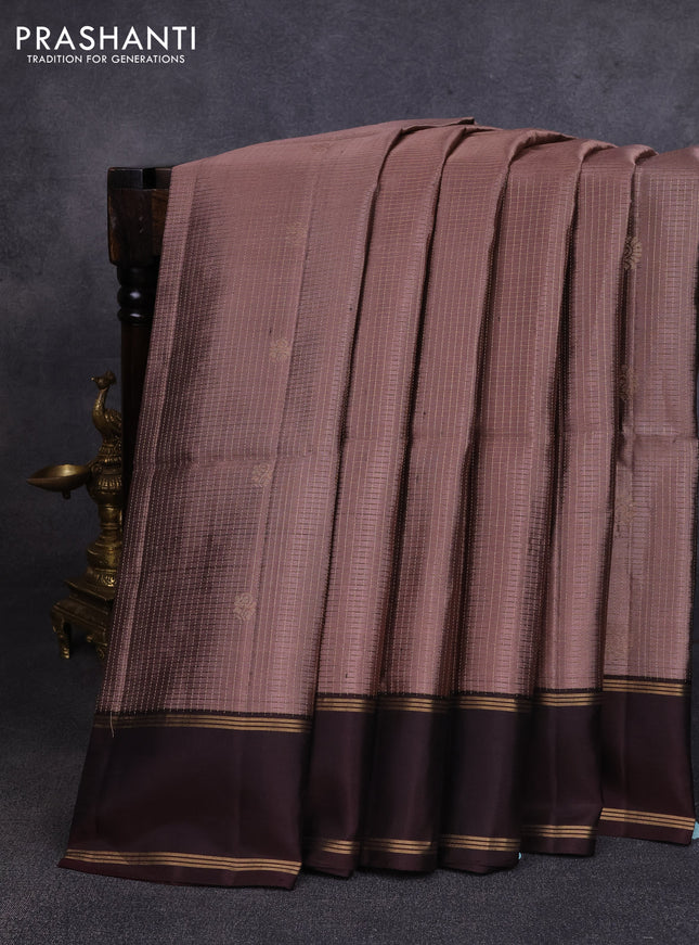 Pure soft silk saree pastel brown and coffee brown with allover zari checks & buttas and rettapet zari woven border