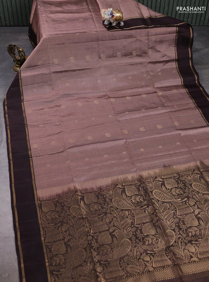 Pure soft silk saree pastel brown and coffee brown with allover zari checks & buttas and rettapet zari woven border