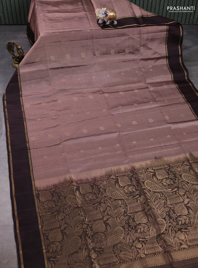 Pure soft silk saree pastel brown and coffee brown with allover zari checks & buttas and rettapet zari woven border