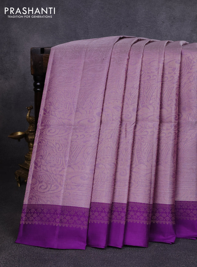 Pure soft silk saree pastel purple and purple with allover thread & zari woven brocade weaves and woven border