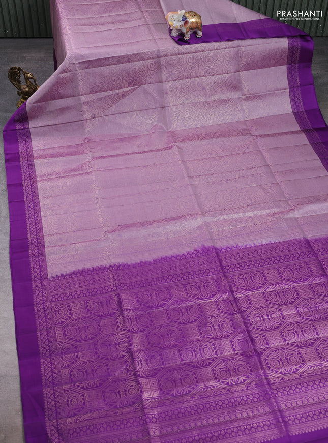Pure soft silk saree pastel purple and purple with allover thread & zari woven brocade weaves and woven border