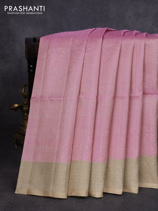 Pure soft silk saree mild peach pink and beige with allover thread & zari woven brocade weaves and woven border