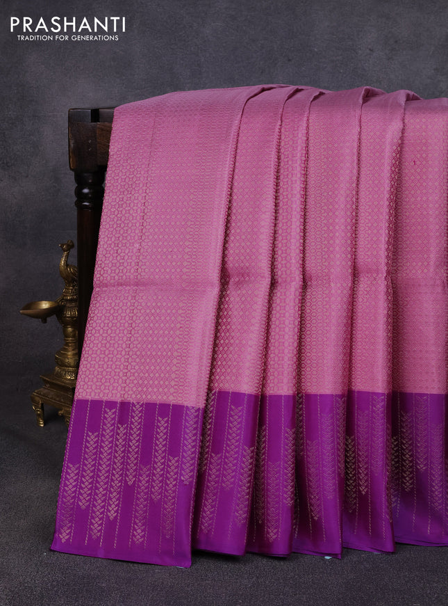 Pure soft silk saree pastel pink and purple with allover zari woven brocade weaves and zari woven border
