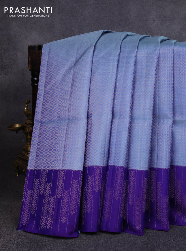 Pure soft silk saree pastel blue and blue with allover zari woven brocade weaves and zari woven border
