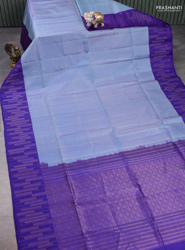 Pure soft silk saree pastel blue and blue with allover zari woven brocade weaves and zari woven border