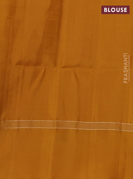 Pure soft silk saree dark green and mustard yellow with allover zari woven butta weaves and zari woven simple border