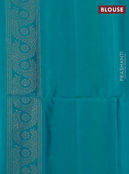 Pure soft silk saree dual shade of blue and teal green with allover zari stripe pattern and zari woven butta border