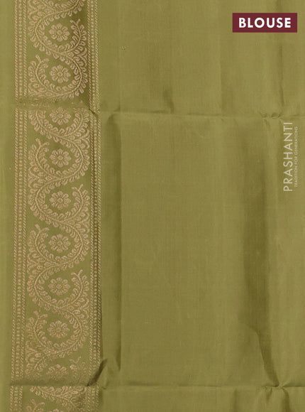 Pure soft silk saree dual shade of pink and mehendi green with allover zari stripe pattern and zari woven butta border
