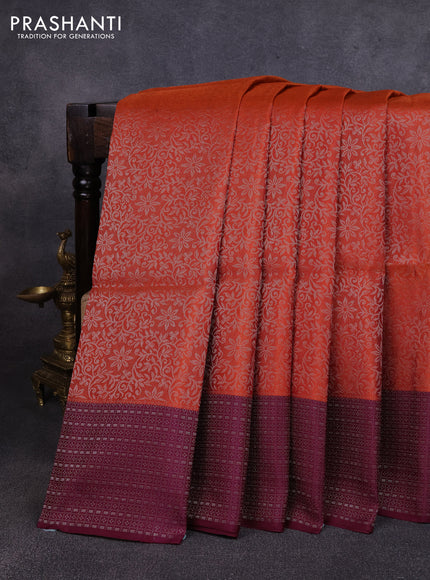 Pure soft silk saree rust shade and wine shade with allover silver zari woven brocade weaves and zari woven border