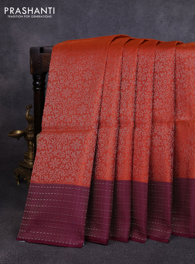 Pure soft silk saree rust shade and wine shade with allover silver zari woven brocade weaves and zari woven border