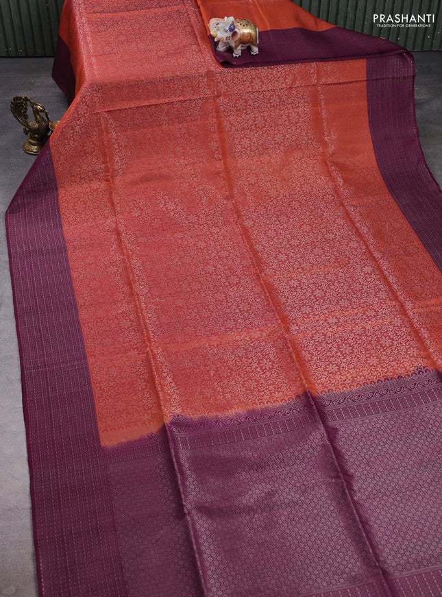 Pure soft silk saree rust shade and wine shade with allover silver zari woven brocade weaves and zari woven border