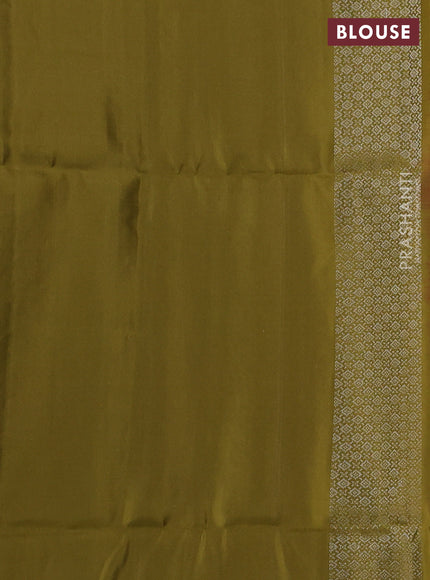 Pure soft silk saree dual shade of pink and mehendi green with allover silver zari woven brocade weaves and zari woven border