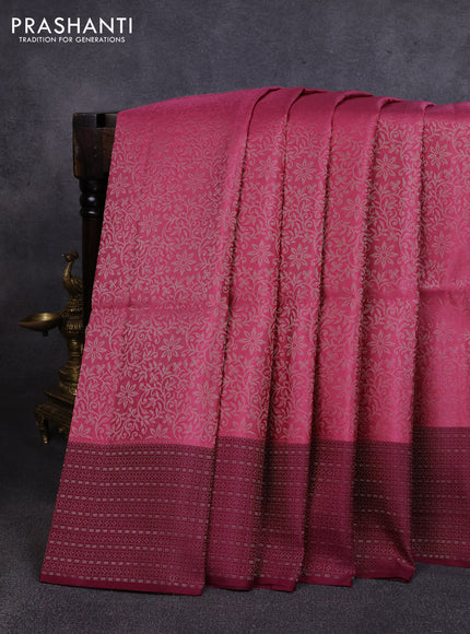 Pure soft silk saree onion pink and wine shade with allover silver zari woven brocade weaves and zari woven border
