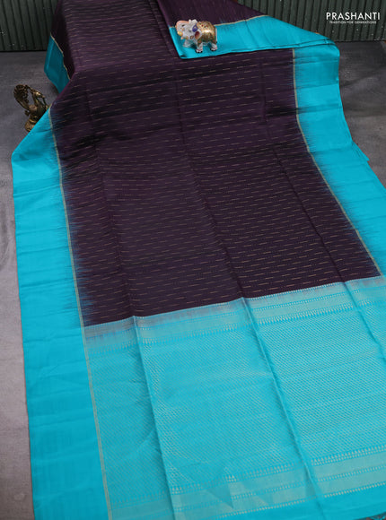 Pure soft silk saree jamun shade and teal blue with allover zari woven butta weaves and zari woven simple border