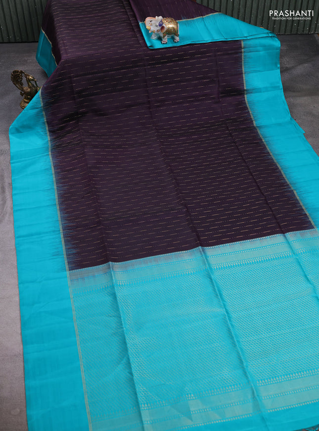 Pure soft silk saree jamun shade and teal blue with allover zari woven butta weaves and zari woven simple border