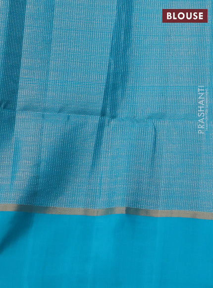Pure soft silk saree pink and teal blue with allover zari woven brocade weaves and rettapet zari woven border