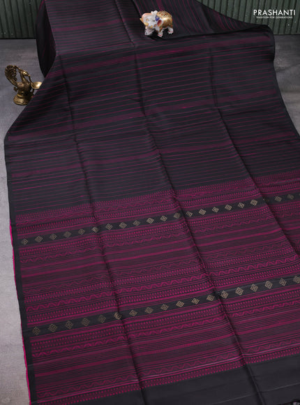 Pure soft silk saree black and pink with allover thread weaves in borderless style
