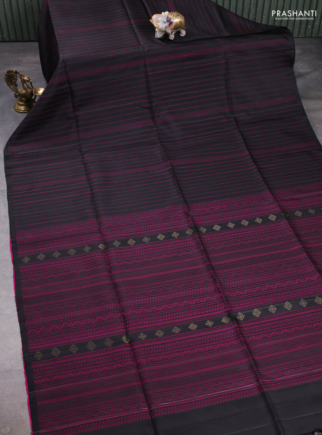 Pure soft silk saree black and pink with allover thread weaves in borderless style