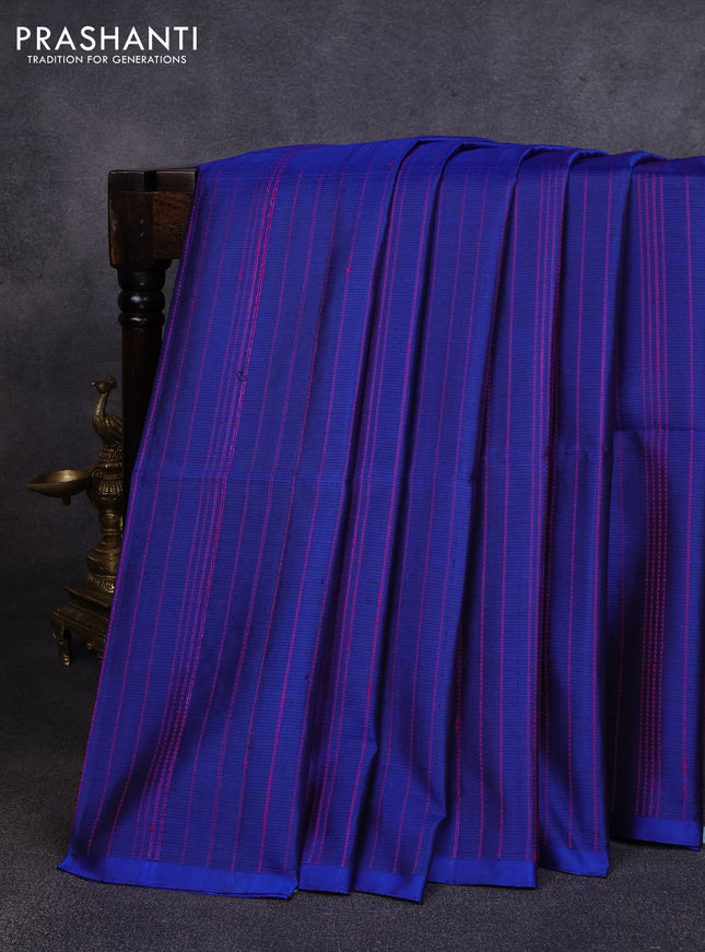 Pure soft silk saree blue and pink with allover thread weaves in borderless style
