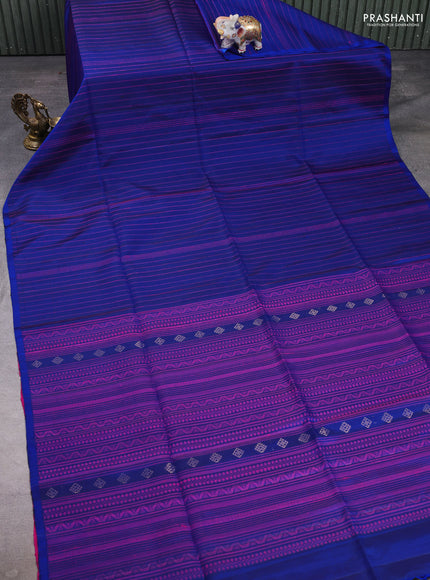 Pure soft silk saree blue and pink with allover thread weaves in borderless style