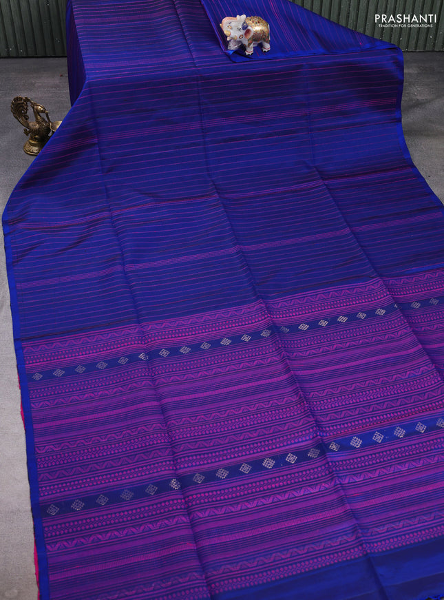 Pure soft silk saree blue and pink with allover thread weaves in borderless style